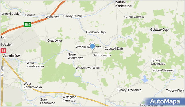 mapa Szczodruchy, Szczodruchy gmina Kołaki Kościelne na mapie Targeo